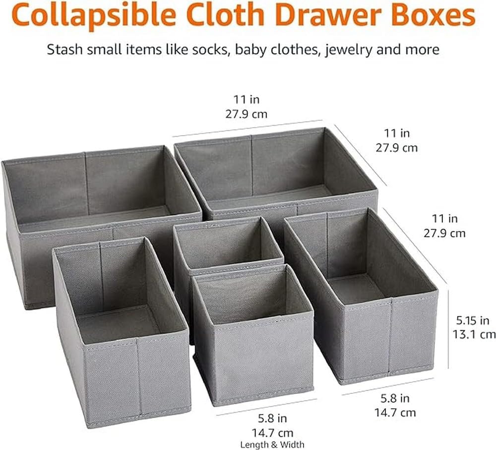 Basics Dresser Drawer Storage Organizer for Undergarments, Set of 4 - Gray