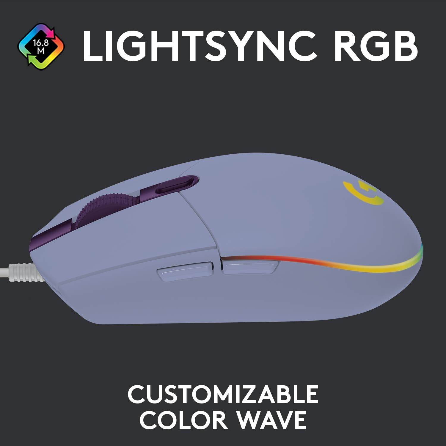 Logitech G203 Lightsync Gaming Mouse, 8000 Dpi, Customizable Buttons & Color Waves - Black