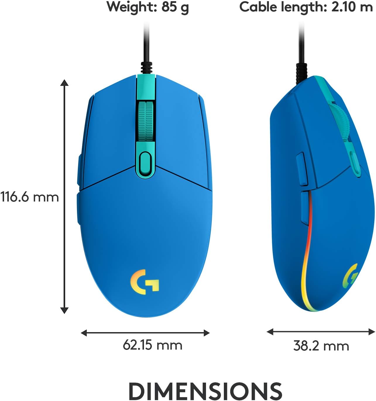 Logitech G203 Lightsync Gaming Mouse, 8000 Dpi, Customizable Buttons & Color Waves - Black