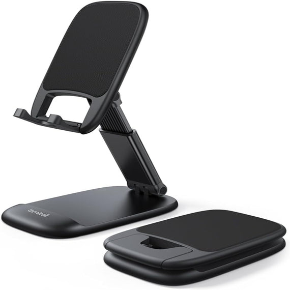 Lamicall Foldable Phone Stand for Desk - Height Adjustable Cell Phone Holder Portable Cellphone Cradle Desktop Dock Compatible with iPhone 15 14 13 12 11 Pro Max Mini XR X 8 7 6 SE, 4-8'' Smartphone
