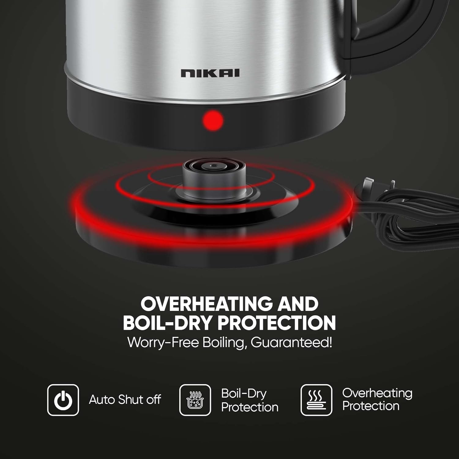 Nikai 1.7 Liter Kettle With Auto Shut Off|2200W|50/60Hz| Model No Nk220AX, min 2 yrs warranty