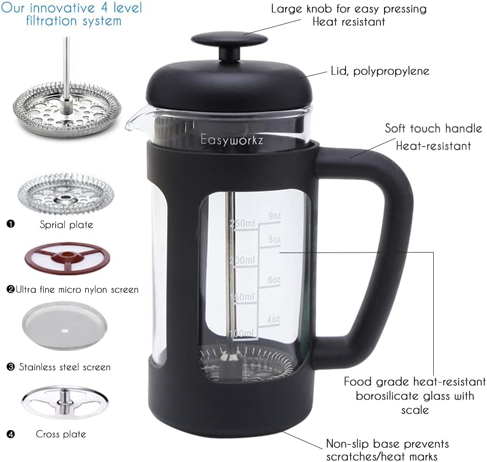 Easyworkz Stainless Steel French Press 1000 ml Coffee Tea Maker,Soft Grip Handle