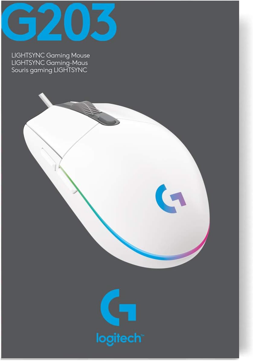 Logitech G203 Lightsync Gaming Mouse, 8000 Dpi, Customizable Buttons & Color Waves - Black