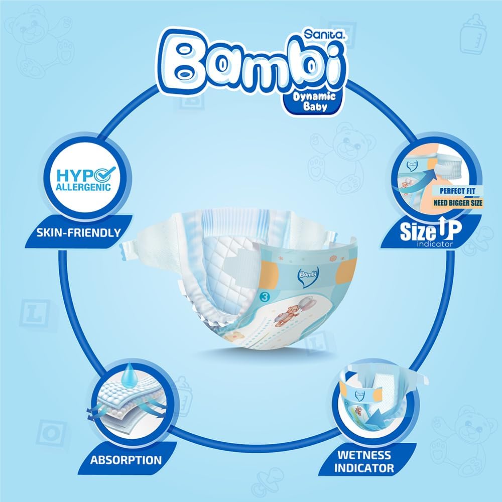 Sanita Bambi, Size 3, Medium, 6-11 Kg, Super Box, 140 Diapers