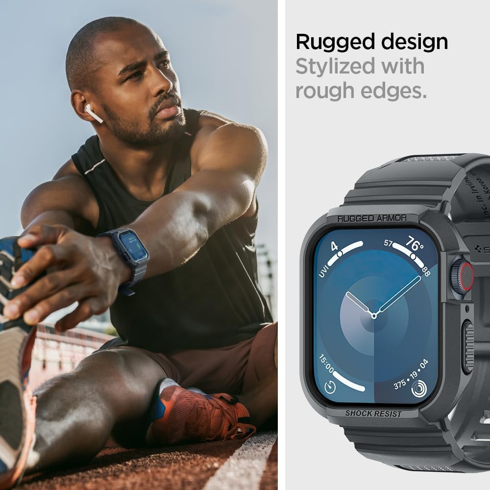 Spigen Rugged Armor PRO designed for Apple Watch Band with Case for Series 9/8/7 (45mm) and Series SE2/6/SE/5/4 (44mm)