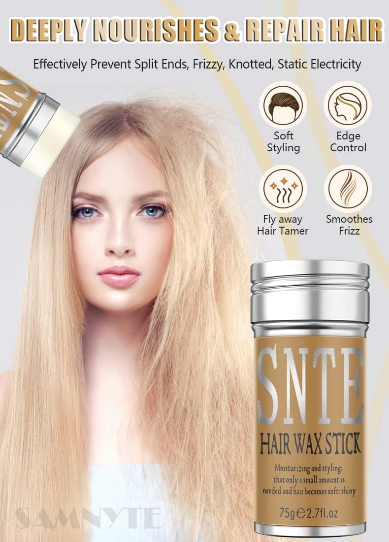 Samnyte Hair Wax Stick, Wax Stick for Hair Slick Stick, Hair Wax Stick for Flyaways Hair Gel Stick Non-greasy Styling Cream for Fly Away & Edge Control Frizz Hair 2.7 Oz