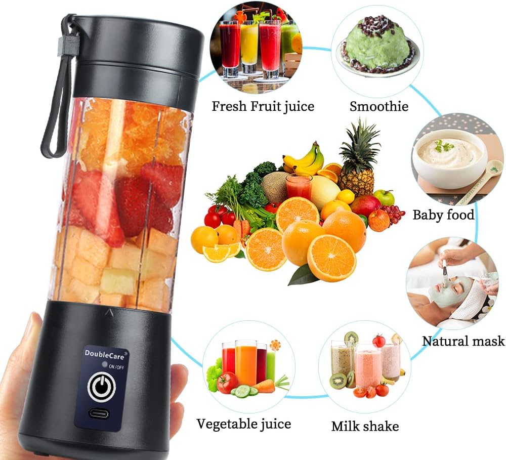 Portable Blender Cup,Electric USB Juicer Blender,Mini Blender Portable Blender For Shakes and Smoothies, Juice,380ml, Six Blades Great for Mixing,Light purple