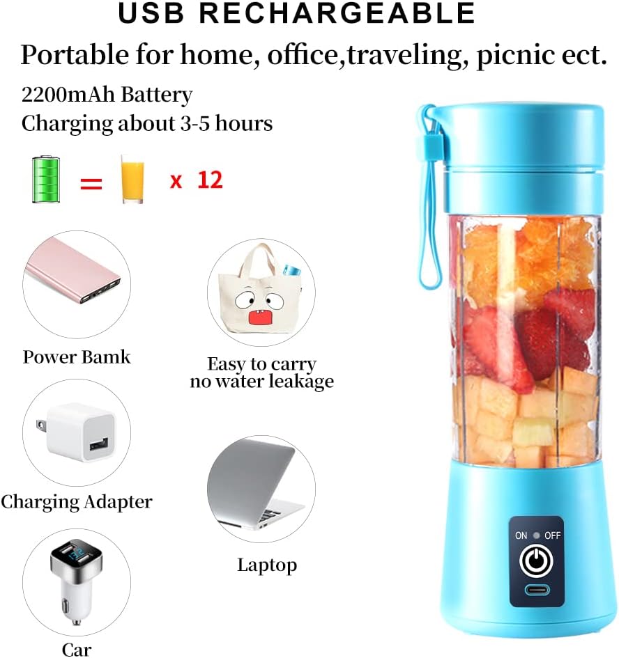 Portable Blender Cup,Electric USB Juicer Blender,Mini Blender Portable Blender For Shakes and Smoothies, Juice,380ml, Six Blades Great for Mixing,Light purple