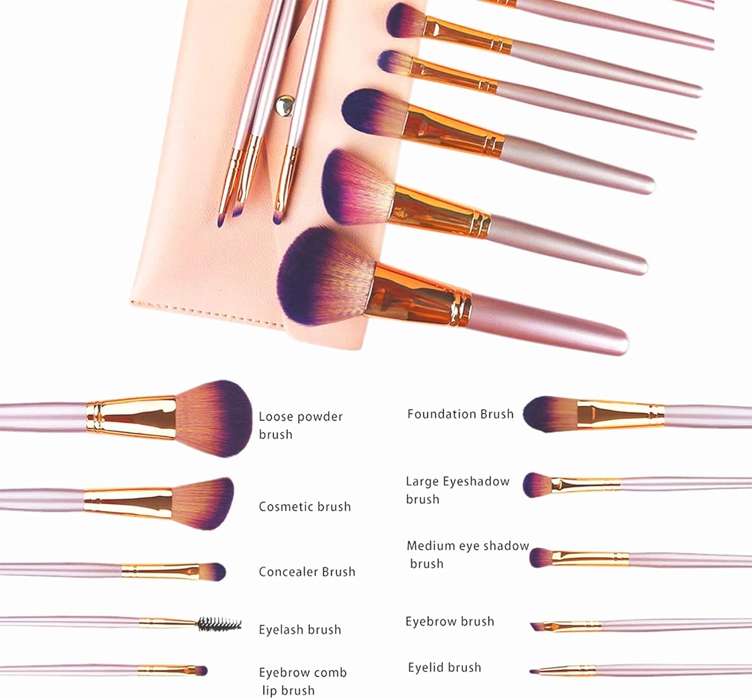 Omira Makeup Brushes Brushes Set 10Pcs makeup Foundation Brush Blending Brush Synthetic Hair Powder Brushes Fan Brushes Eyeshadow Brushes Eye Brushes Set wit (PINK)