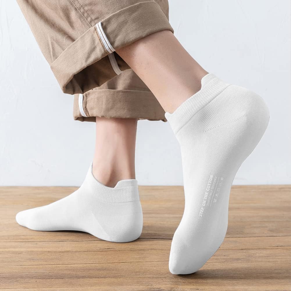 Men's Athletic Socks 100% Cotton Sports Comfort Cushion Sports Ankle Socks Comfort Fit Low-Top Sports Socks Breathable Sweat-Absorptive Women Odor-Resistant Socks