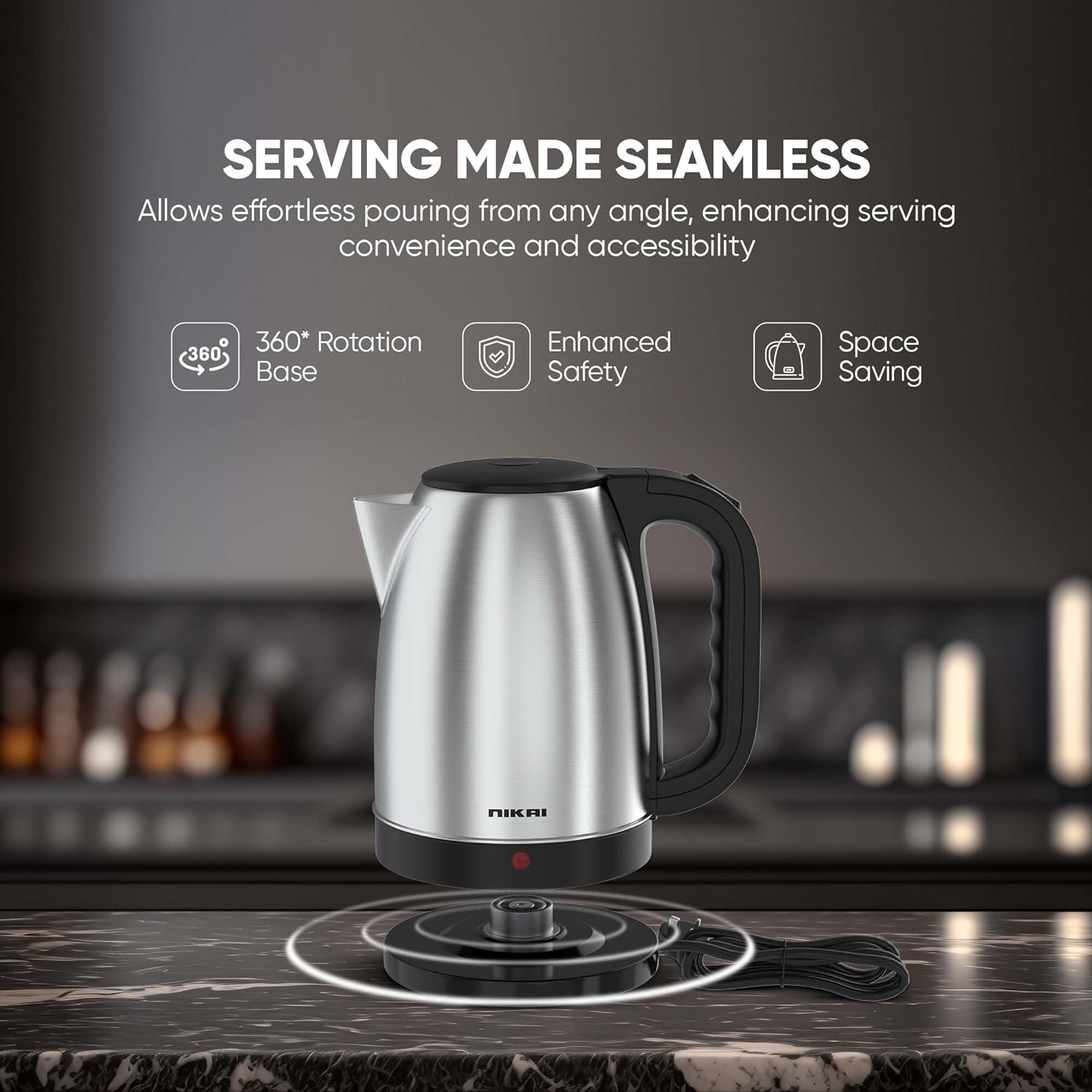 Nikai 1.7 Liter Kettle With Auto Shut Off|2200W|50/60Hz| Model No Nk220AX, min 2 yrs warranty