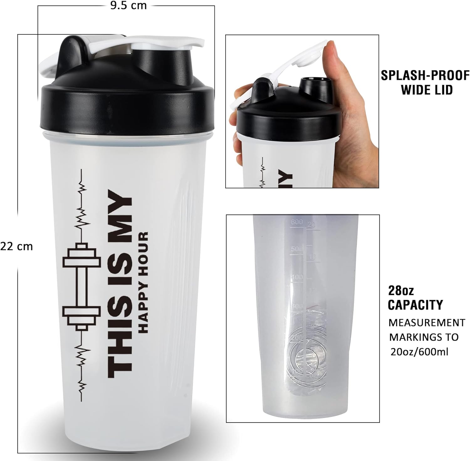 Shaker Bottle for Protein Mixes 20 OZ BPA-Free Leak Proof Mixer Cup Sports Gym Fitness