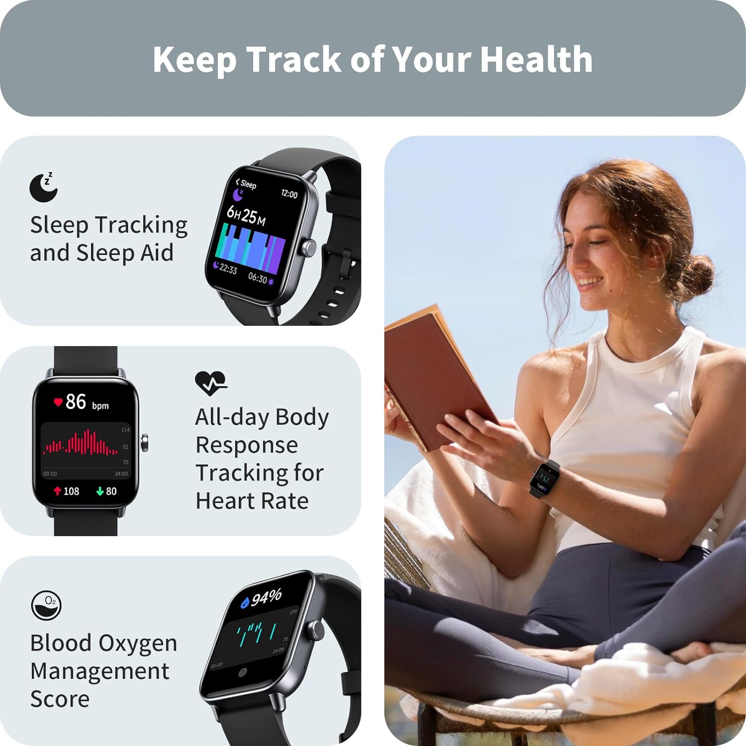 Smart Watch for Women (Alexa Built-in & Bluetooth Call), 1.8" Smartwatch with SpO2/Heart Rate/Sleep/Stress Monitor, Calorie/Step/Distance Counter, 100+ Sport Modes, IP68 Fitness Watch for Android iOS