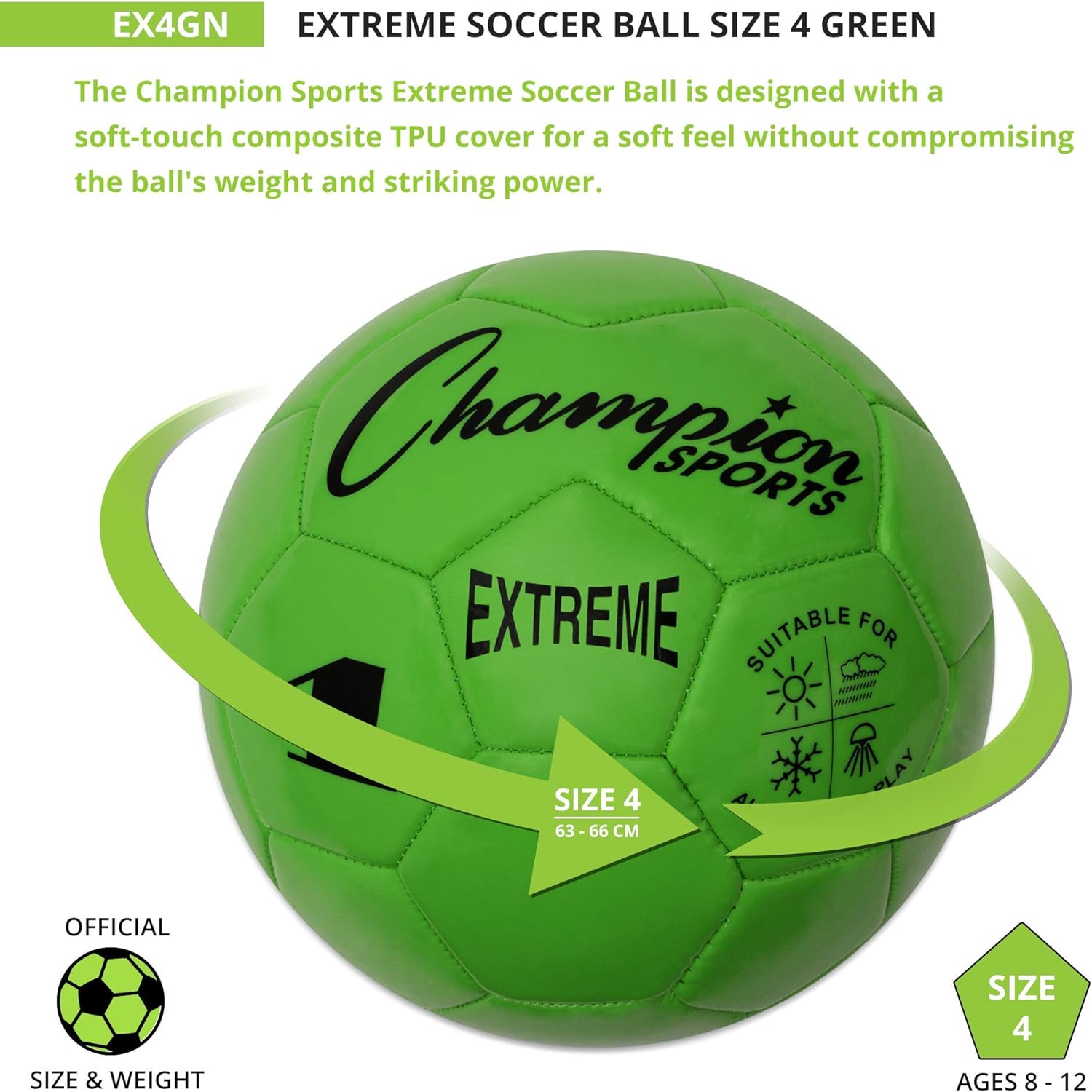 Champion Sports Extreme Series Composite Soccer Ball: Sizes 3, 4, 5 in Multiple Colors