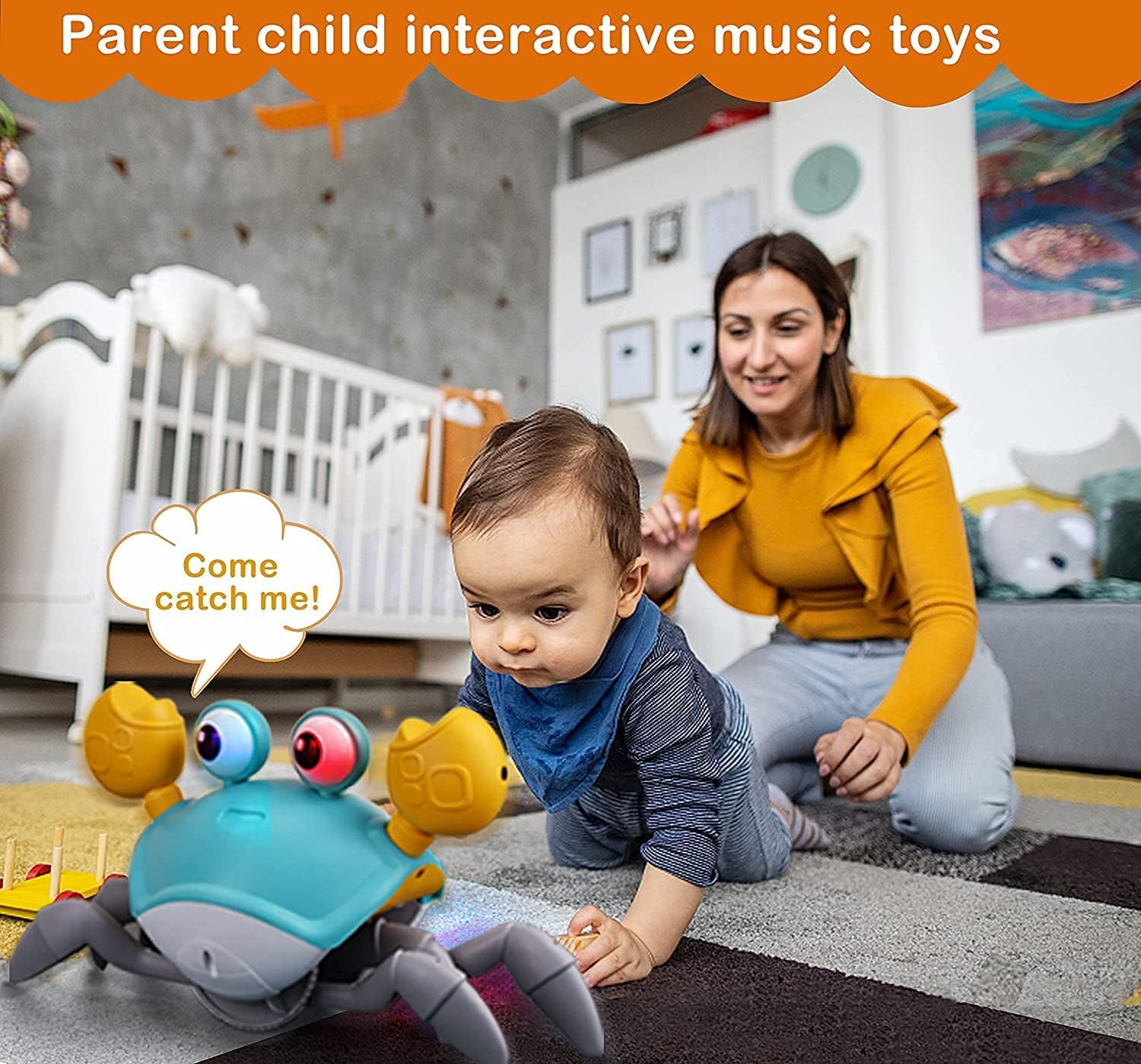 DMG Crawling Crab Baby Toy, Tummy Time Baby Toys Will Automatically Avoid Obstacles,Guiding Baby to Crawl, Crawling Toys with Music and LED Light, for Boys Girls Infant Toys