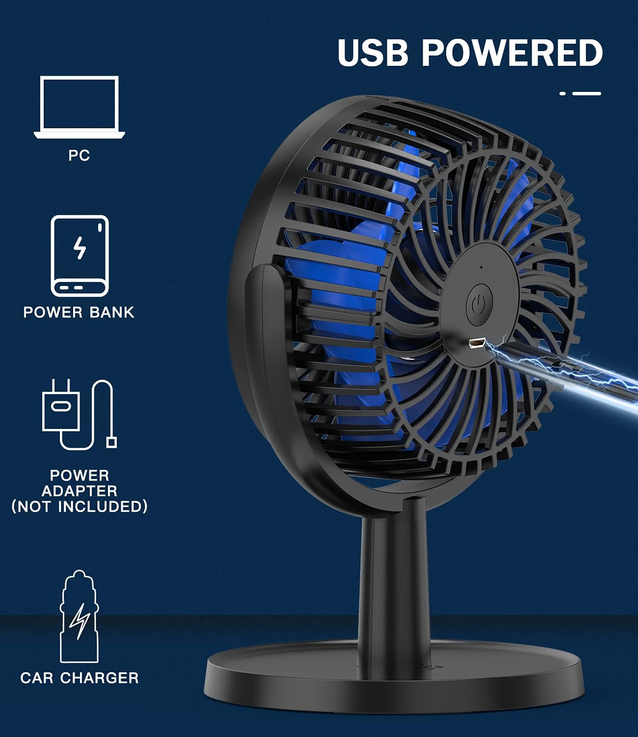 Mini Desk Fan, USB Powered Desktop Fan with 4 Speeds, Small but Powerful Strong Airflow Work Quiet, 310° Adjustment, Portable Personal Air Circulator Fan for Desktop Table Office Bedroom (Navy Blue)