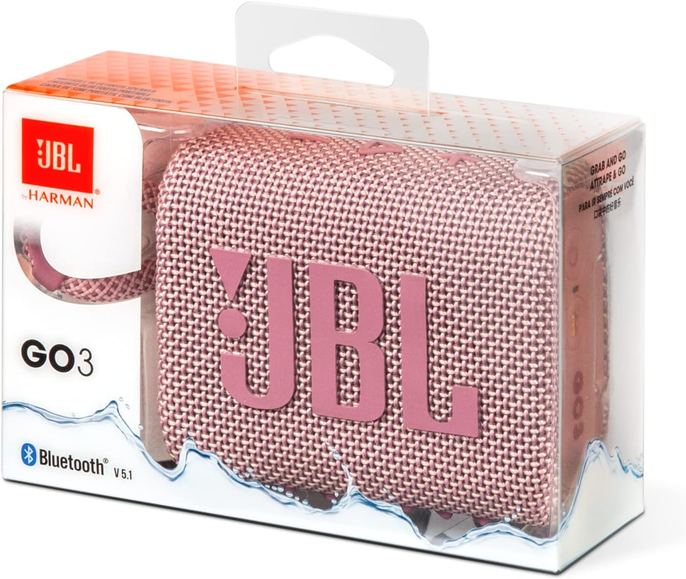 JBL Go 3 Portable Waterproof Speaker with JBL Pro Sound, Powerful Audio, Punchy Bass, Ultra-Compact Size, Dustproof, Wireless Bluetooth Streaming, 5 Hours of Playtime - Blue/Pink, JBLGO3BLUP