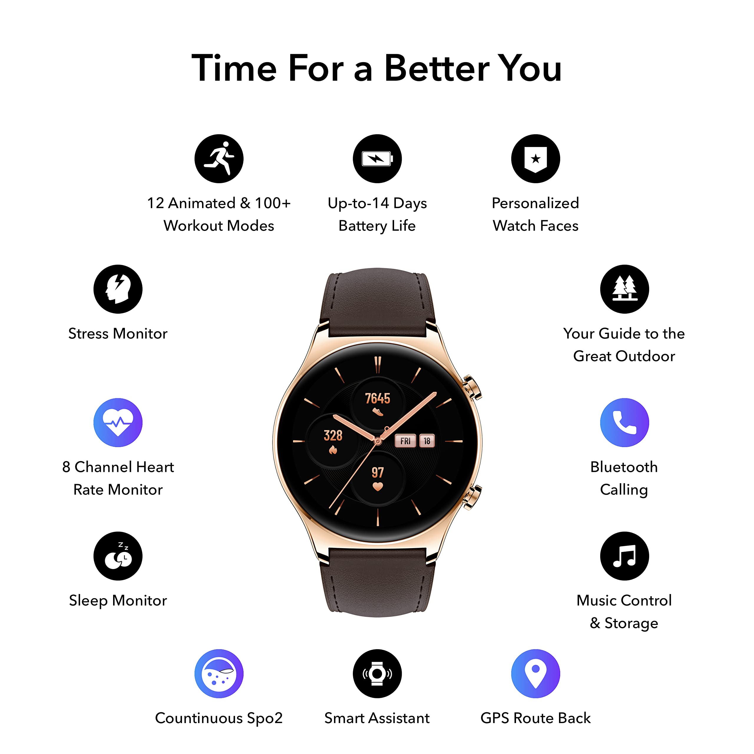 HONOR Watch GS 3 Smartwatch with 1.43" AMOLED Touch Screen, Fitness Watch with Heart Rate, Sleep and Blood Oxygen, Bluetooth Calling,14 Days Life, 100+ Diverse Sport Modes, Classic Gold (MUS-B19)
