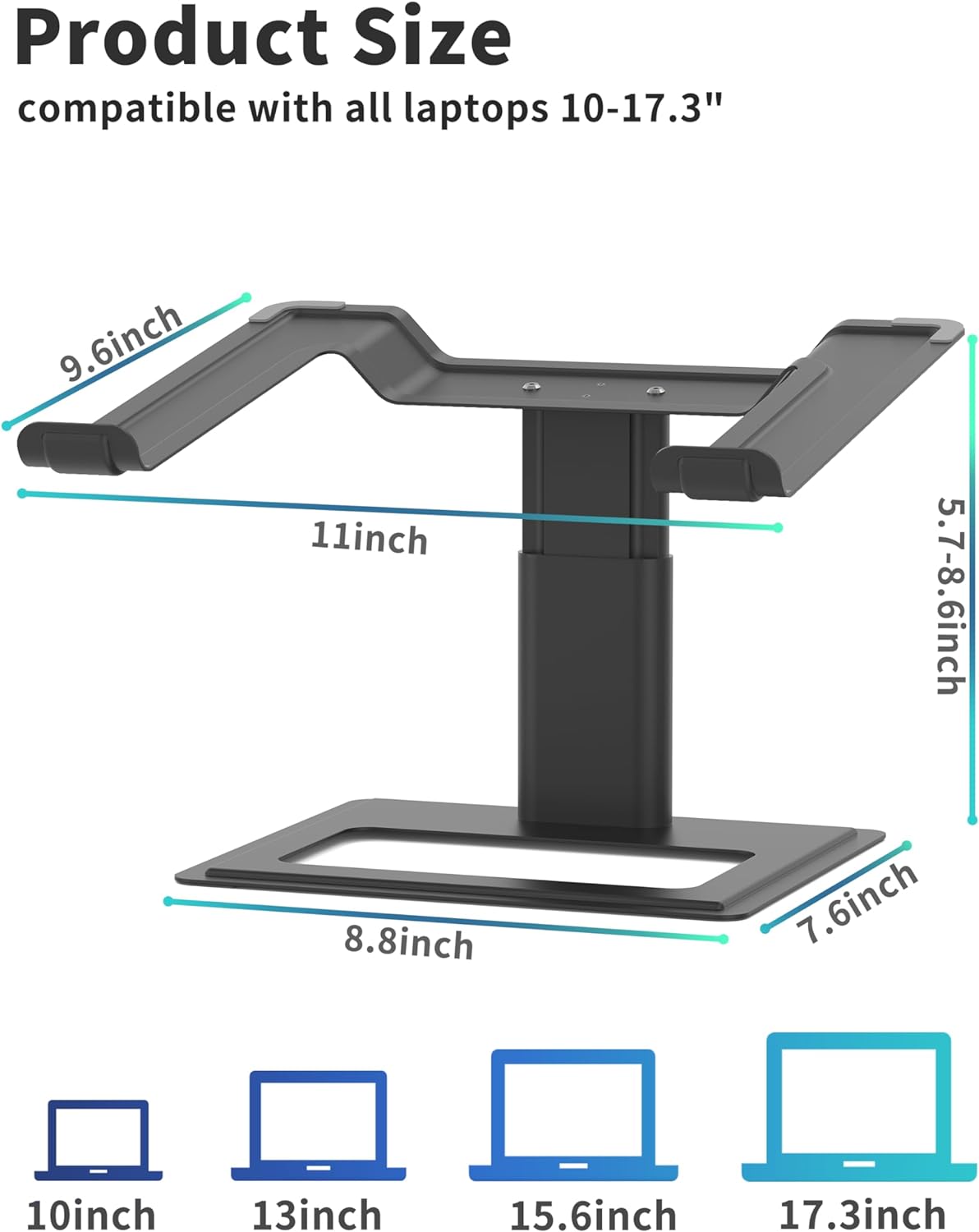 SOUNDANCE Adjustable Laptop Stand for Desk, Computer Stand, Ergonomic Laptop Riser Holder Compatible with 10 to 17.3 Inches Notebook PC Computer, Aluminum Silver