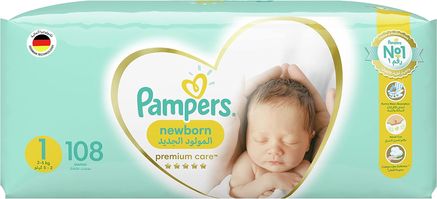 Pampers Premium Care, Size 1, Newborn, 2-5 kg, Jumbo Pack, 86 Diapers