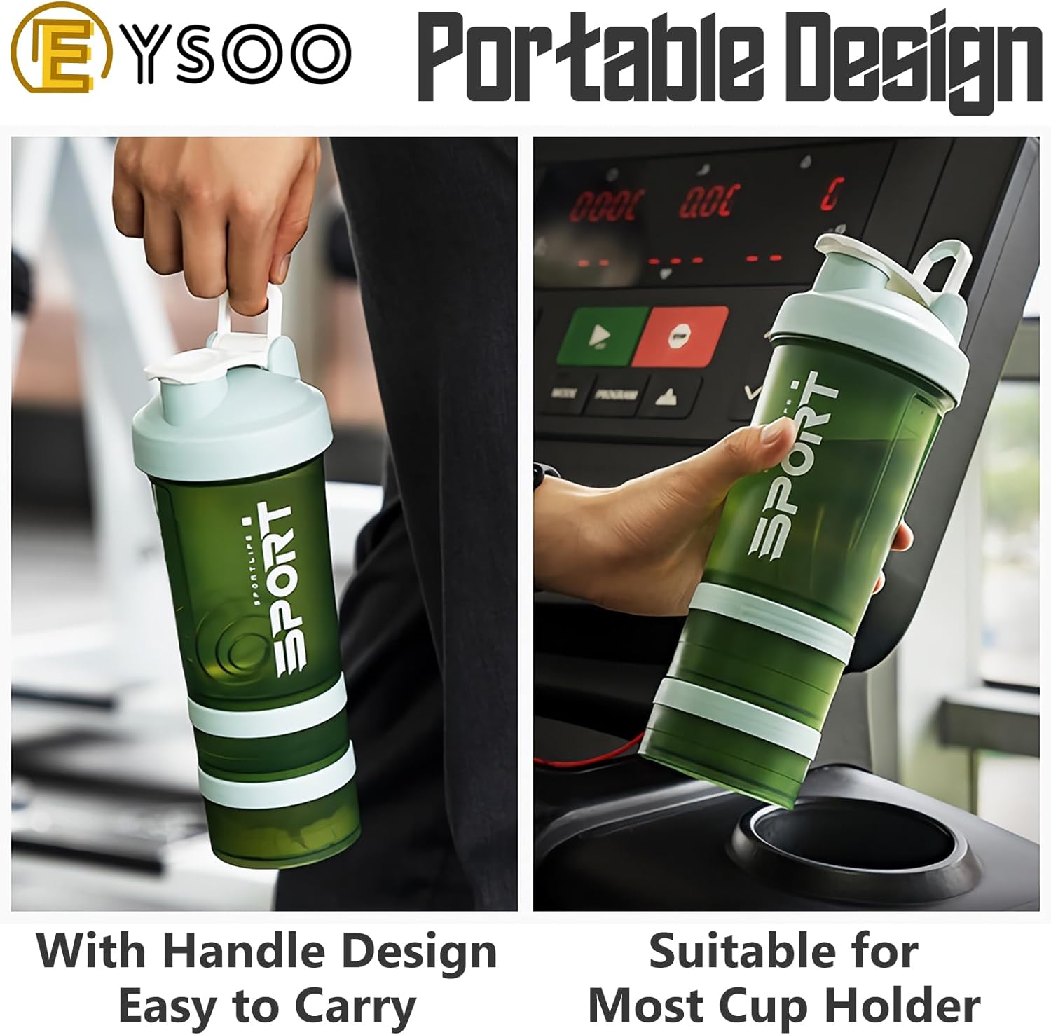 EYSOO Protein Shaker Bottle 2 Pack 500ml / 17oz Shaker Bottle for Protein Mixes Leak-proof BPA Free 3-Layer Protein Shaker with Supplement Pill Storage Container Gym Shaker Cup (Blue & Green)