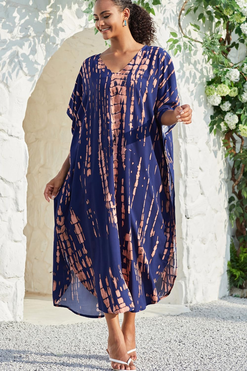 YouKD Summer Long Kaftan Bohemian Beach Kimono Swimsuit Cover Up Plus Size Dress for Women