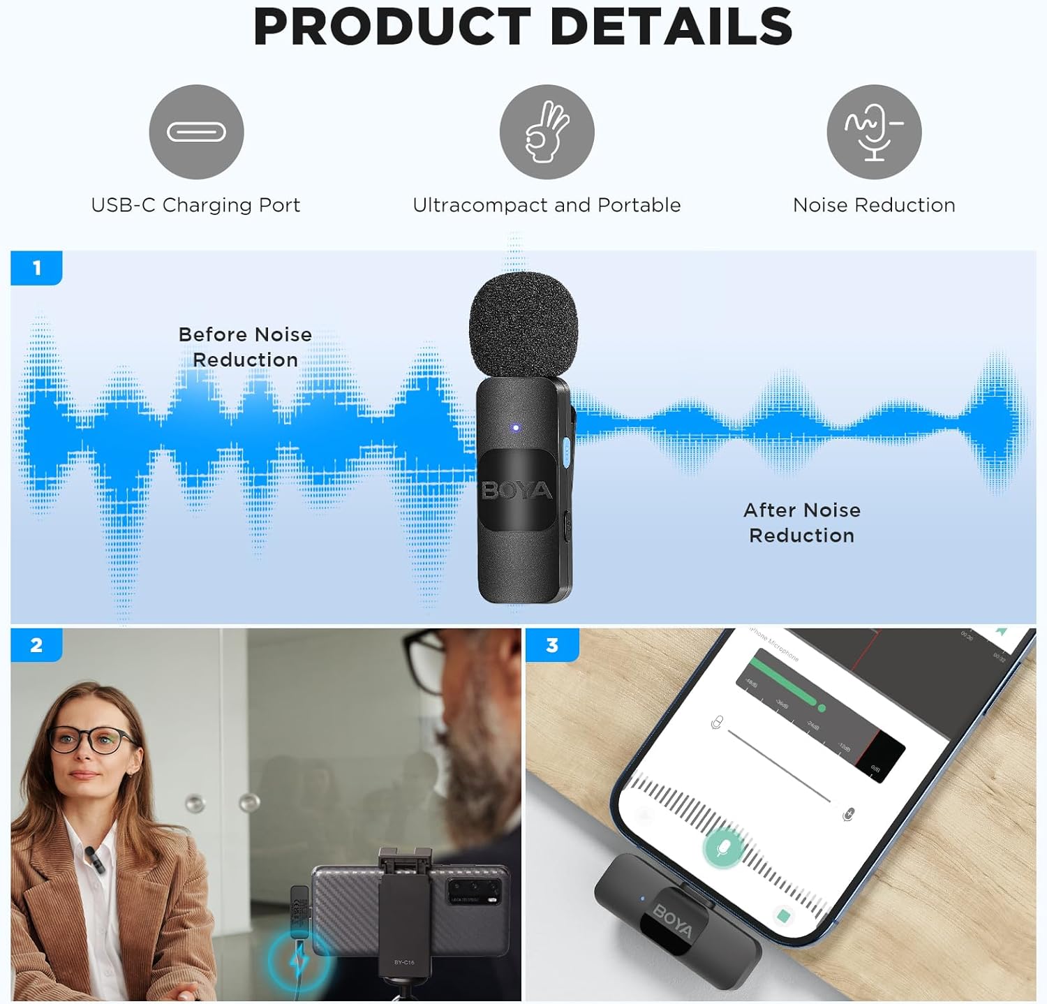 BOYA Wireless Lavalier Lapel Microphone for iPhone iPad - Dual Mini Omnidirectional Condenser Video Recording Mic for Interview Podcast Vlog YouTube Live Stream (TX+TX+RX)