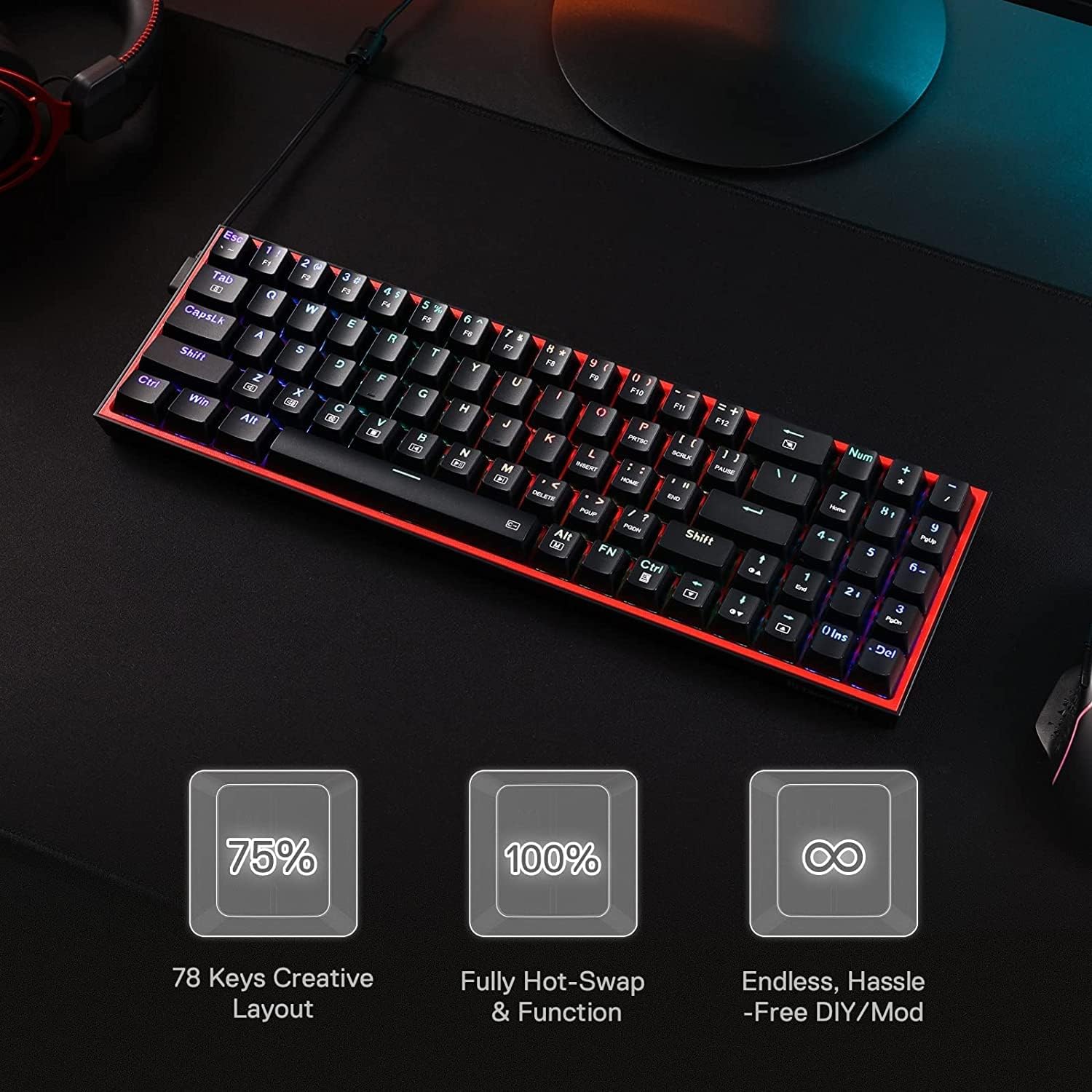 Redragon K617 Fizz 60% Wired RGB Gaming Keyboard, 61 Keys Compact Mechanical Keyboard w/White and Grey Color Keycaps, Linear Red Switch, Pro Driver/Software Supported