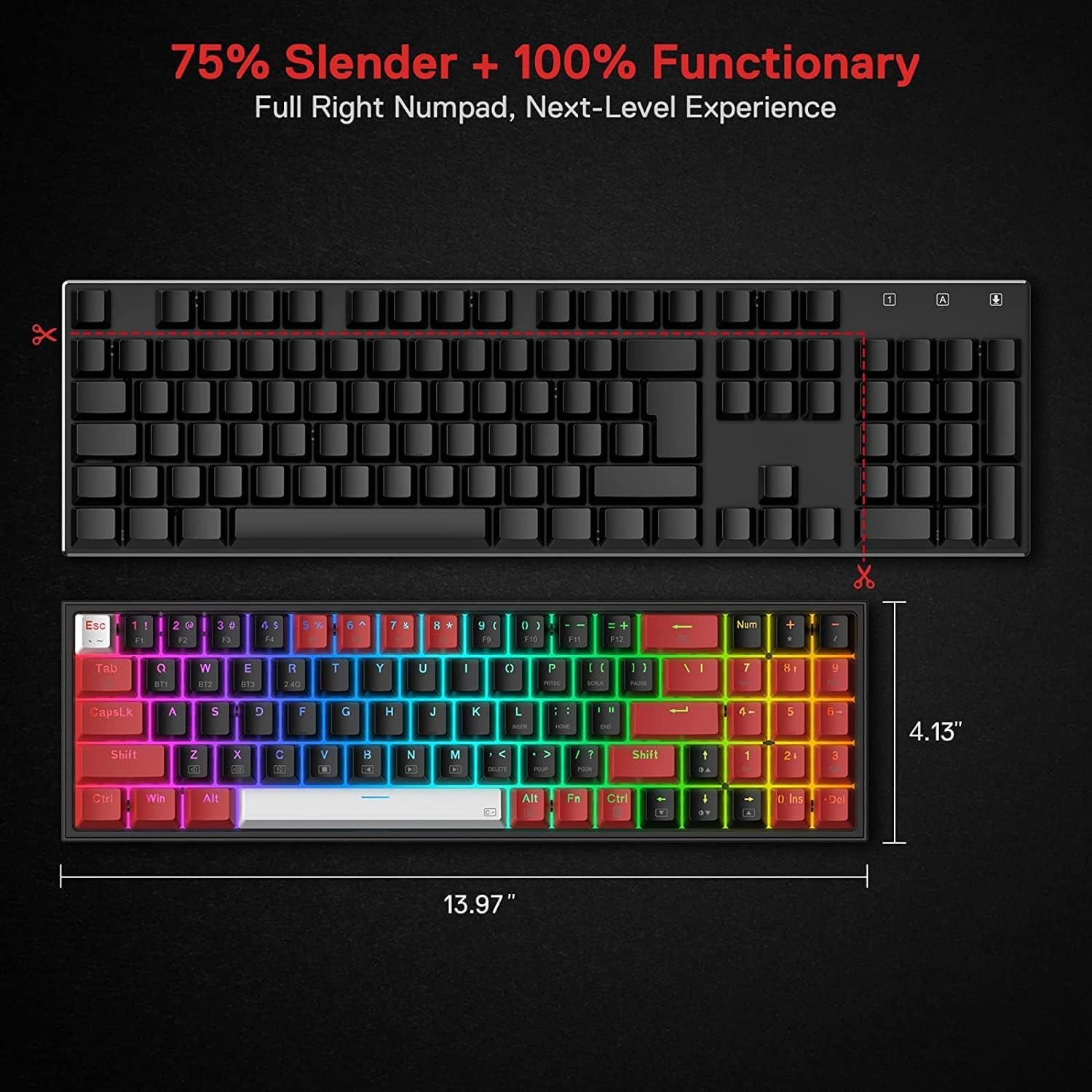 Redragon K617 Fizz 60% Wired RGB Gaming Keyboard, 61 Keys Compact Mechanical Keyboard w/White and Grey Color Keycaps, Linear Red Switch, Pro Driver/Software Supported