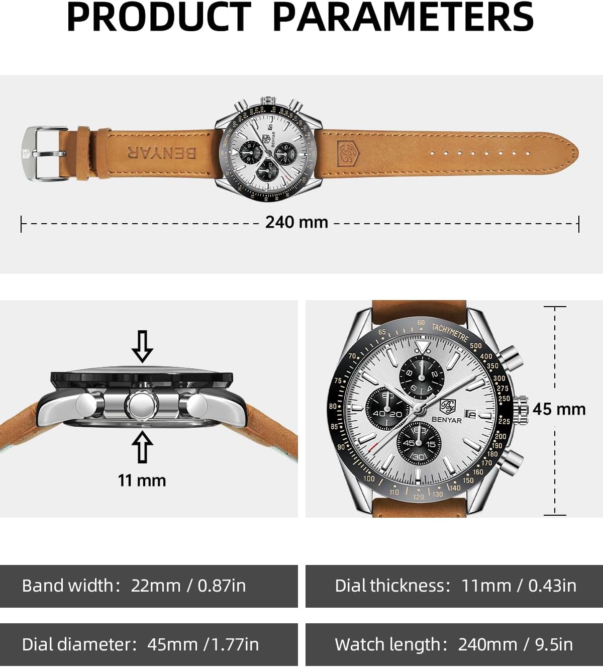 BENYAR Men's Business Watches Designer Fashion Stylish Good-Looking Luxury Men's Quartz Sports Watches Waterproof Tactical Military Casual Watches for Men Date Chronograph