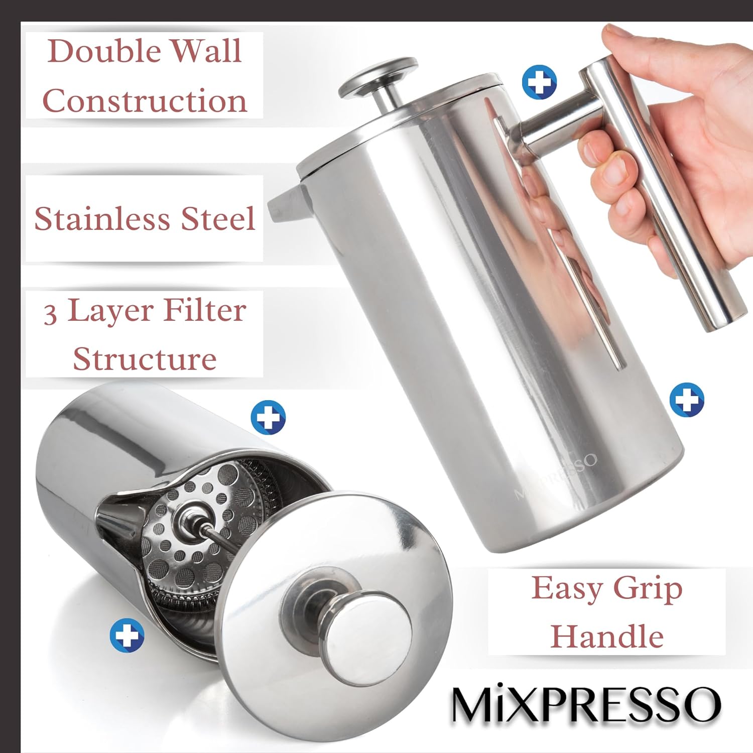 Mixpresso Stainless Steel French Press Coffee Maker 27 Oz 800L Double Wall Metal Insulation Coffee Press &Tea Brewer Easy Clean, And Easy Press, Strong Quality Coffee Press (Green)