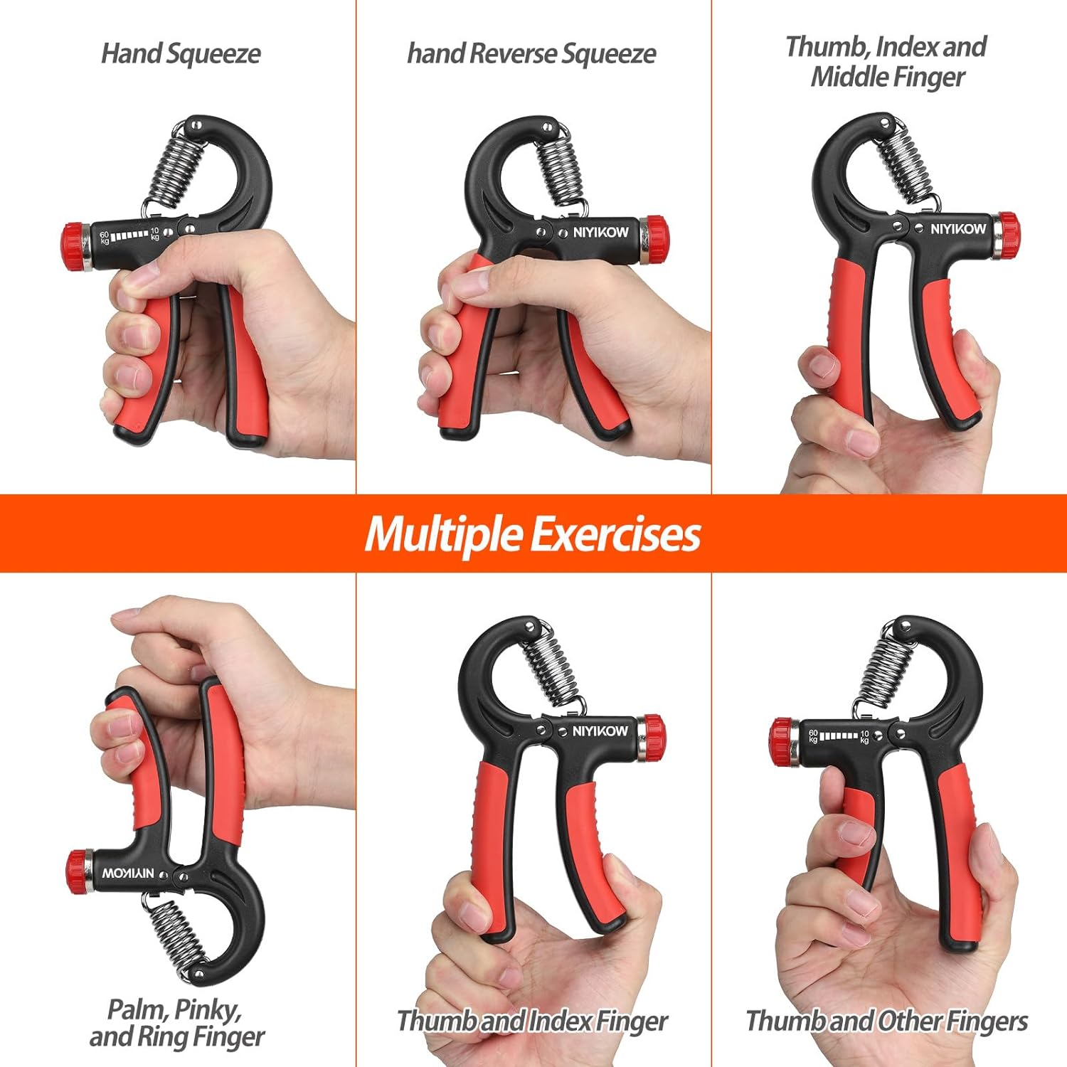 NIYIKOW Grip Strength Trainer, Hand Grip Strengthener, Adjustable Resistance 22-132Lbs (10-60kg), Non-Slip Gripper, Perfect for Musicians Athletes and Hand Rehabilitation Exercising