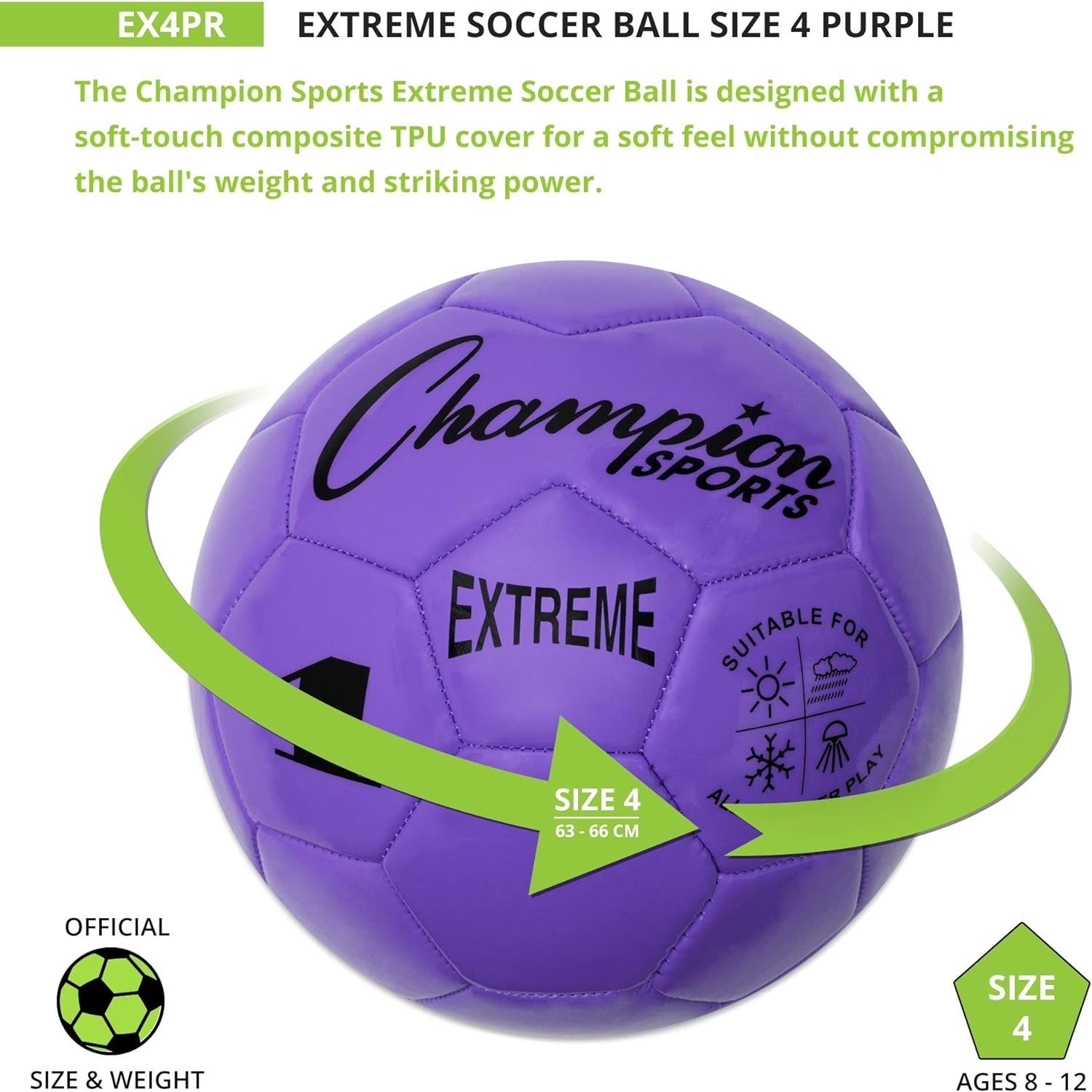 Champion Sports Extreme Series Composite Soccer Ball: Sizes 3, 4, 5 in Multiple Colors