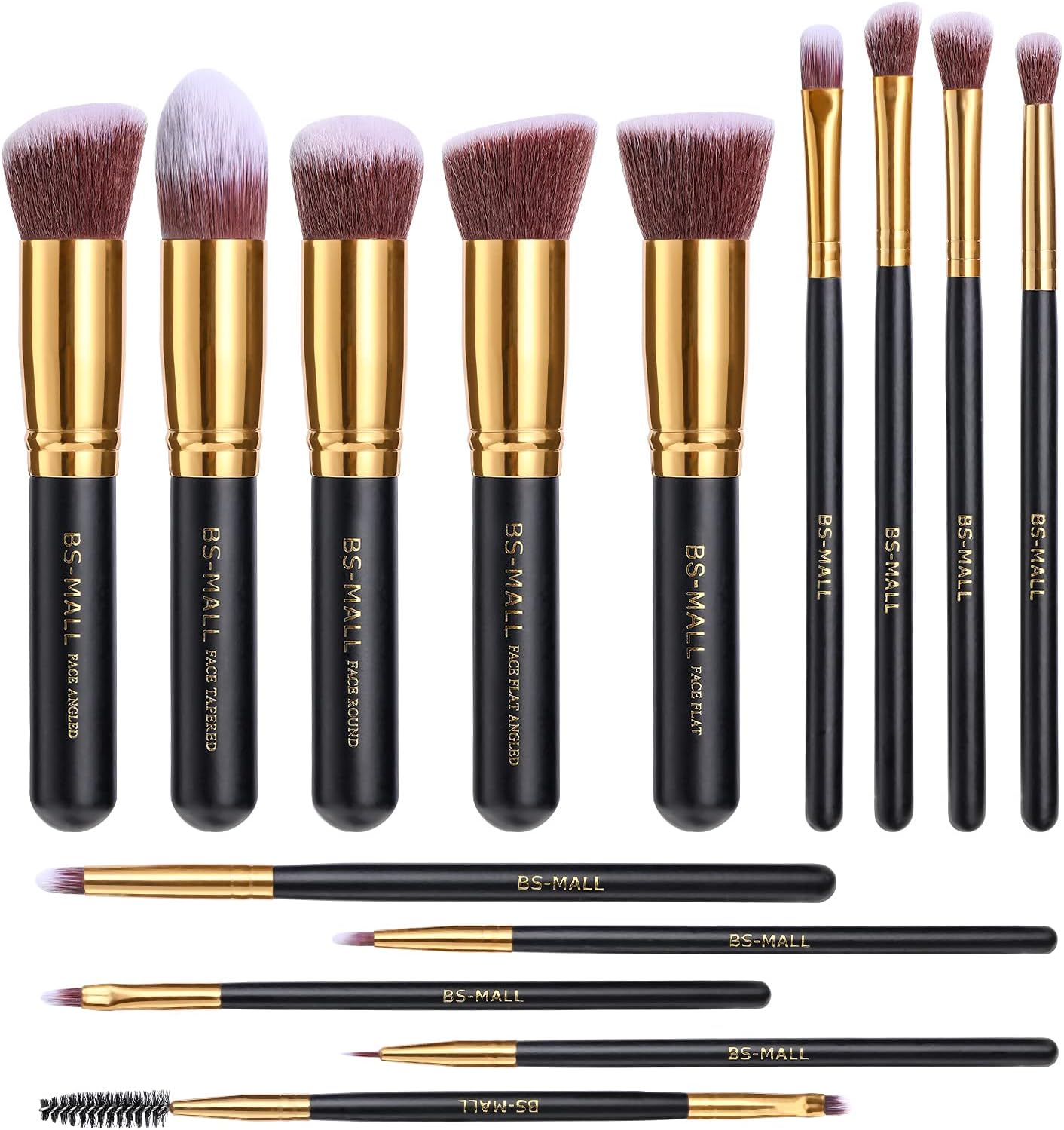 BS-MALL Makeup Brushes Premium Synthetic Foundation Powder Concealers Eye Shadows Makeup 14 Pcs Brush Set, Rose Golden, with Case