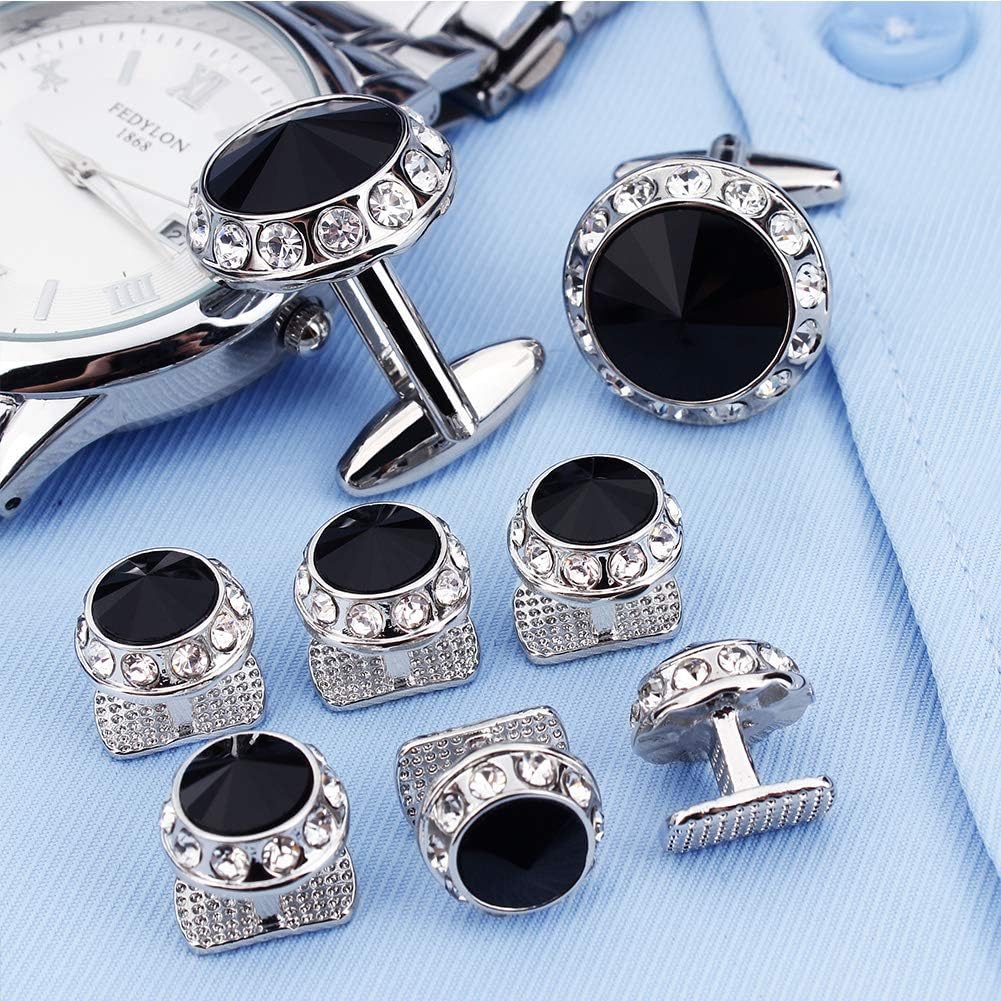 HAWSON Cufflinks and Studs Set Crystal for Men's Tuxedo Shirt for Wedding Party Accessories - Business Wedding Accessories