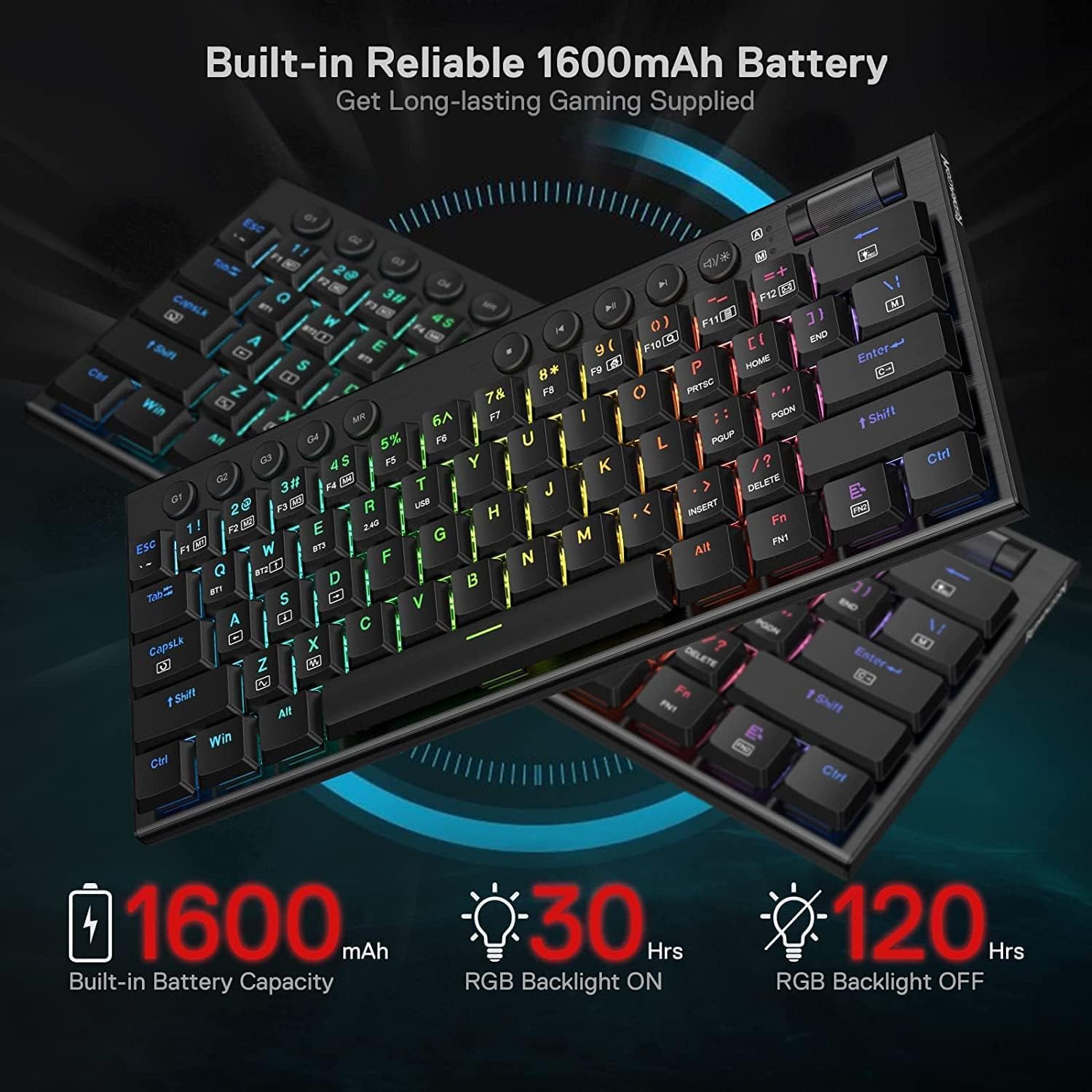 Redragon K617 Fizz 60% Wired RGB Gaming Keyboard, 61 Keys Compact Mechanical Keyboard w/White and Grey Color Keycaps, Linear Red Switch, Pro Driver/Software Supported