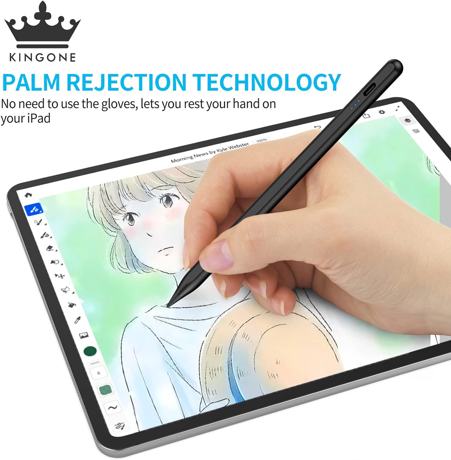 KINGONE Upgraded Stylus Pen, iPad Pencil, Ultra High Precision & Sensitivity, Palm Rejection, Power Display, Tilt Sensitivity, Magnetic Adsorption for iPad 2018 and Later