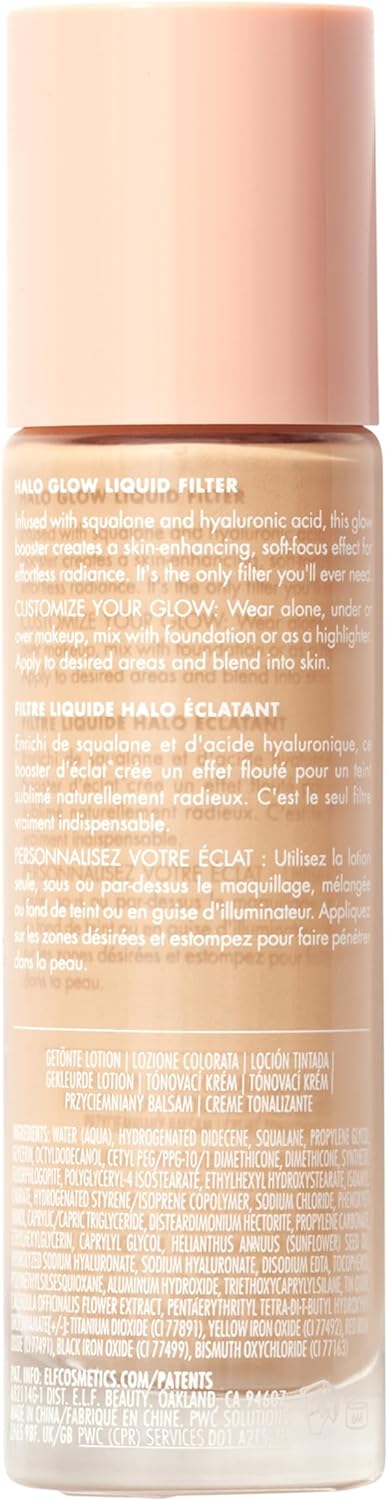 e.l.f. Halo Glow Liquid Filter, Complexion Booster For A Glowing, Soft-Focus Look, Infused With Hyaluronic Acid, Vegan and Cruelty-Free, 0 Fair