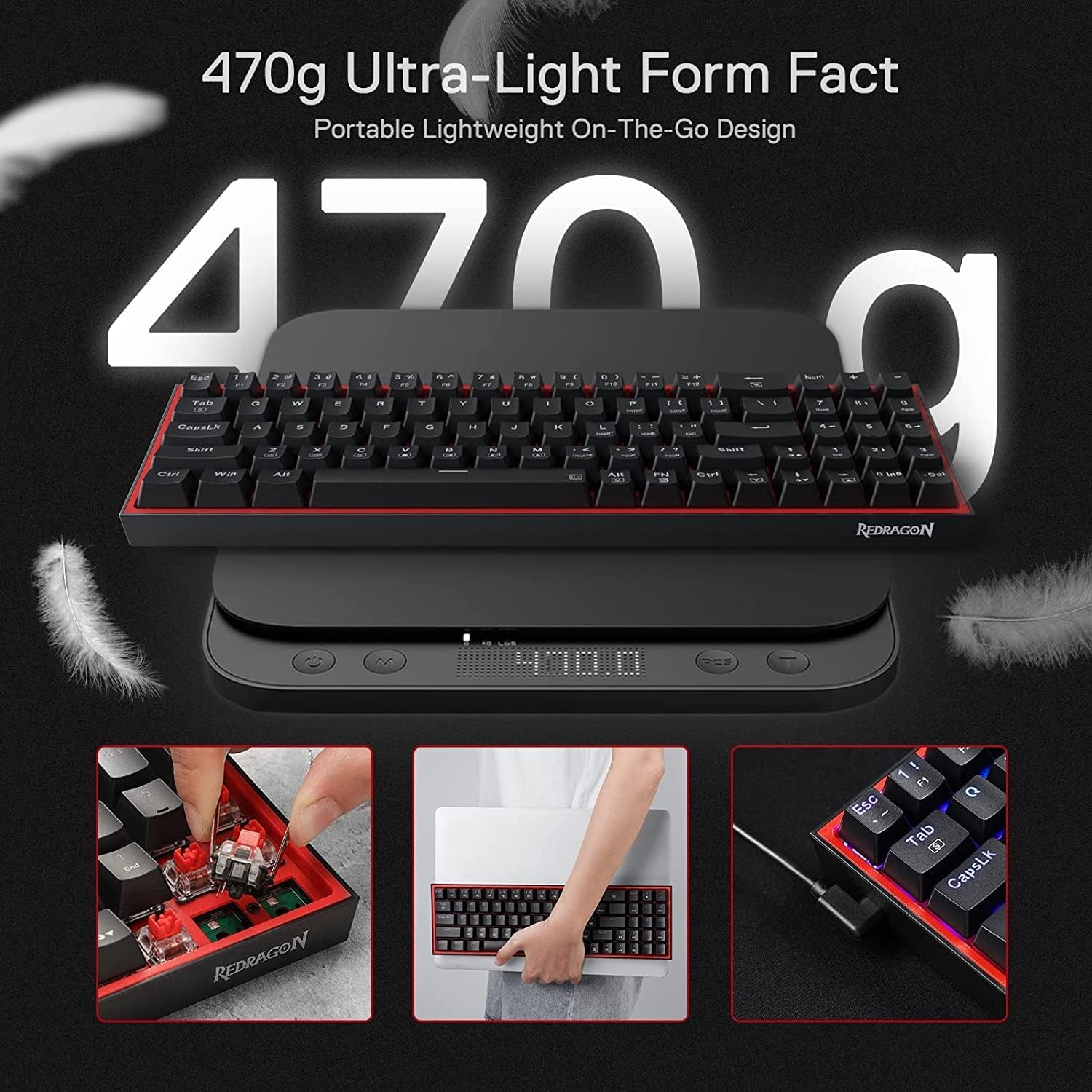 Redragon K617 Fizz 60% Wired RGB Gaming Keyboard, 61 Keys Compact Mechanical Keyboard w/White and Grey Color Keycaps, Linear Red Switch, Pro Driver/Software Supported