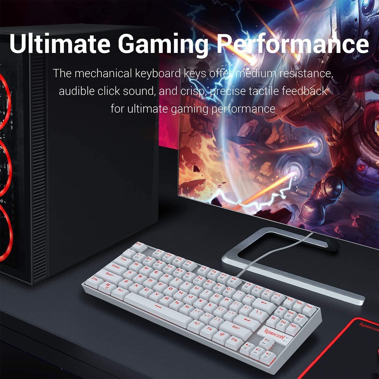 Redragon K617 Fizz 60% Wired RGB Gaming Keyboard, 61 Keys Compact Mechanical Keyboard w/White and Grey Color Keycaps, Linear Red Switch, Pro Driver/Software Supported