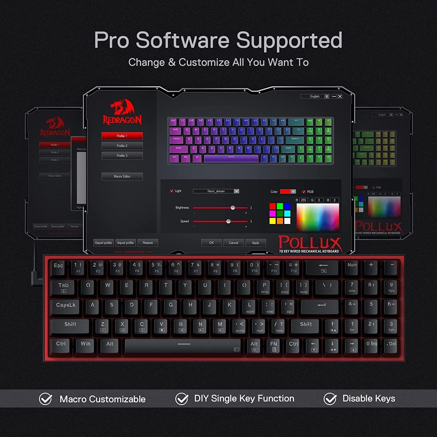 Redragon K617 Fizz 60% Wired RGB Gaming Keyboard, 61 Keys Compact Mechanical Keyboard w/White and Grey Color Keycaps, Linear Red Switch, Pro Driver/Software Supported