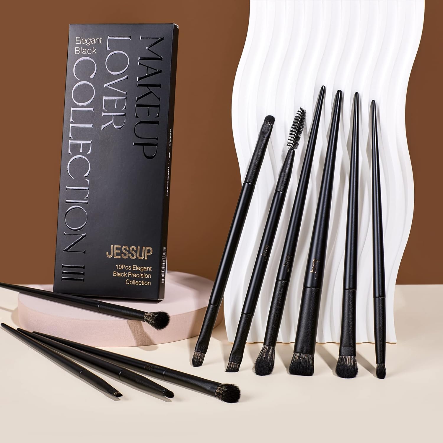 Jessup Eye Brushes Set Vegan Makeup Brushes with Eyeshadow Blending Eyeliner Spoolie Brush 8pcs Premium cruelty-free Burlywood Cosmetic Brush T328