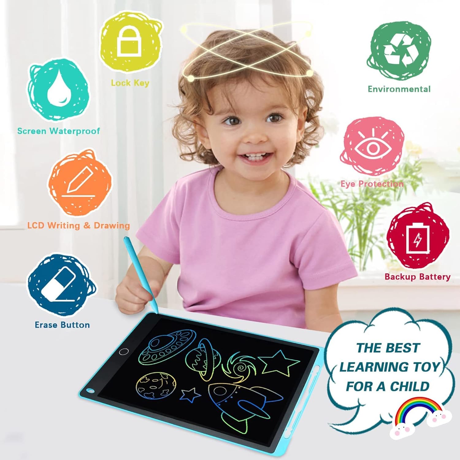 14 Inch LCD Writing Tablet for Kids, Toys for Girl, Drawing Pad. Doodle Board with Erase, Lock Function & Colorful Screen. Digital Notepad for Toddlers. Learning Girls Gifts for 3 + Year Old - Blue