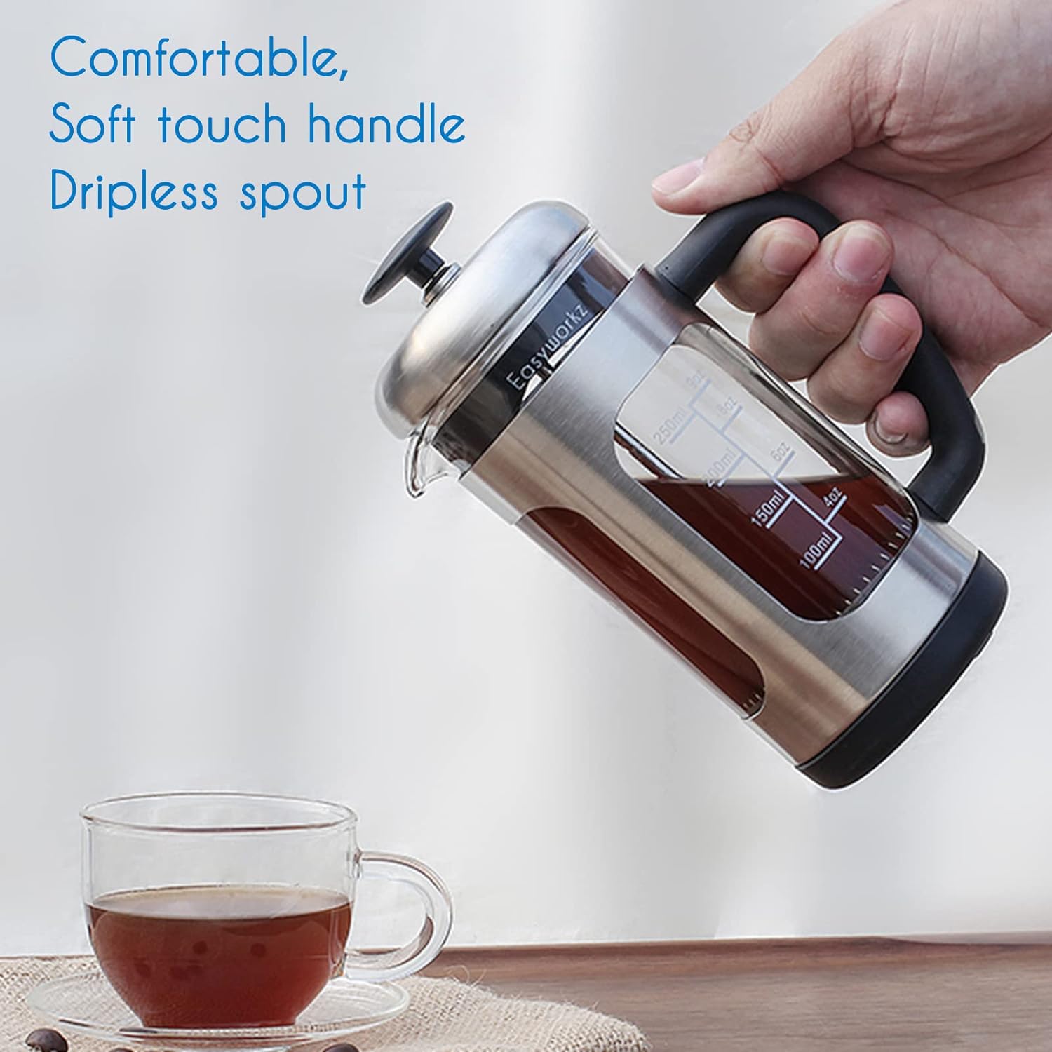 Easyworkz Stainless Steel French Press 1000 ml Coffee Tea Maker,Soft Grip Handle