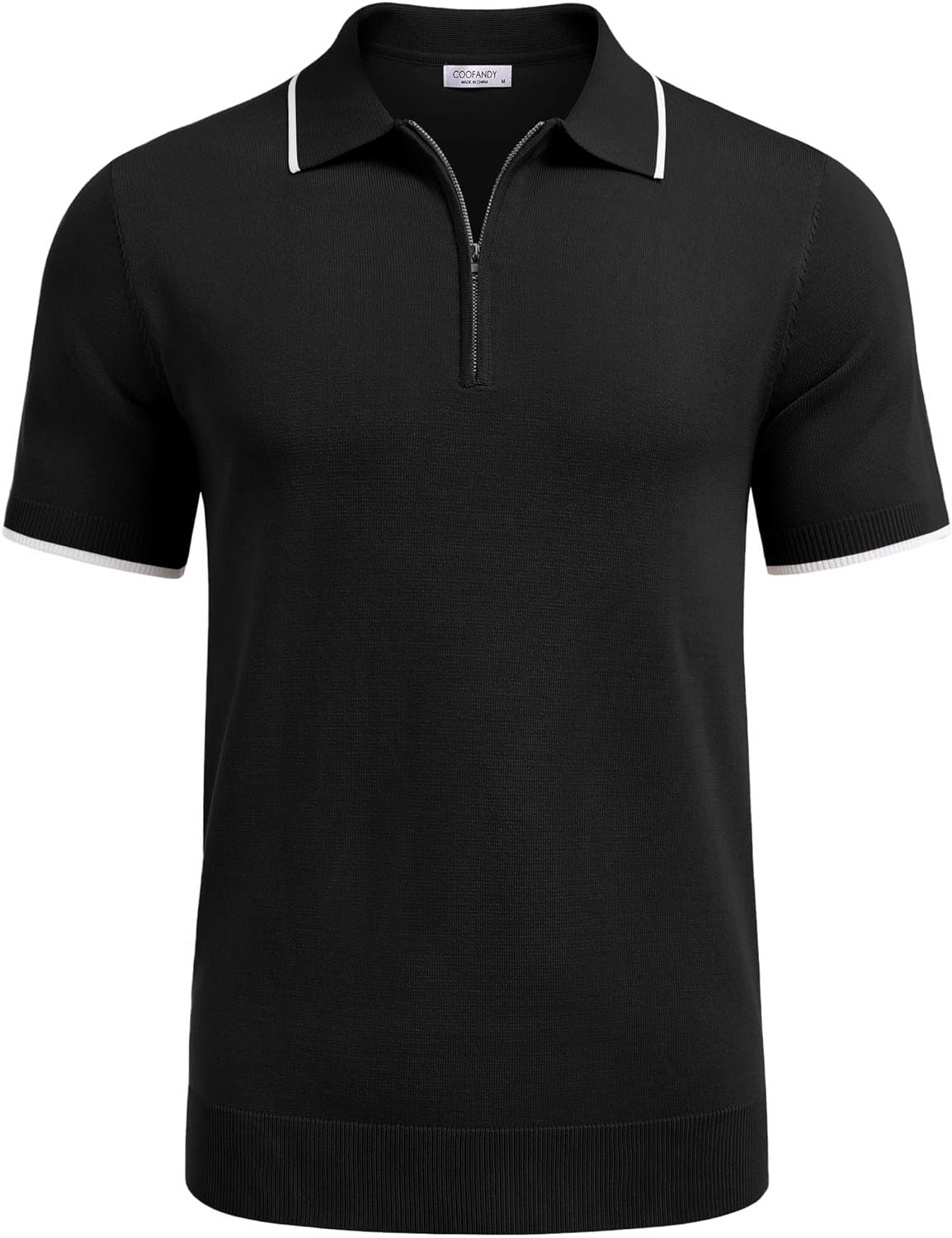 COOFANDY Men's Zipper Polo Shirt Casual Knit Short Sleeve Polo T Shirt Classic Fit Shirts