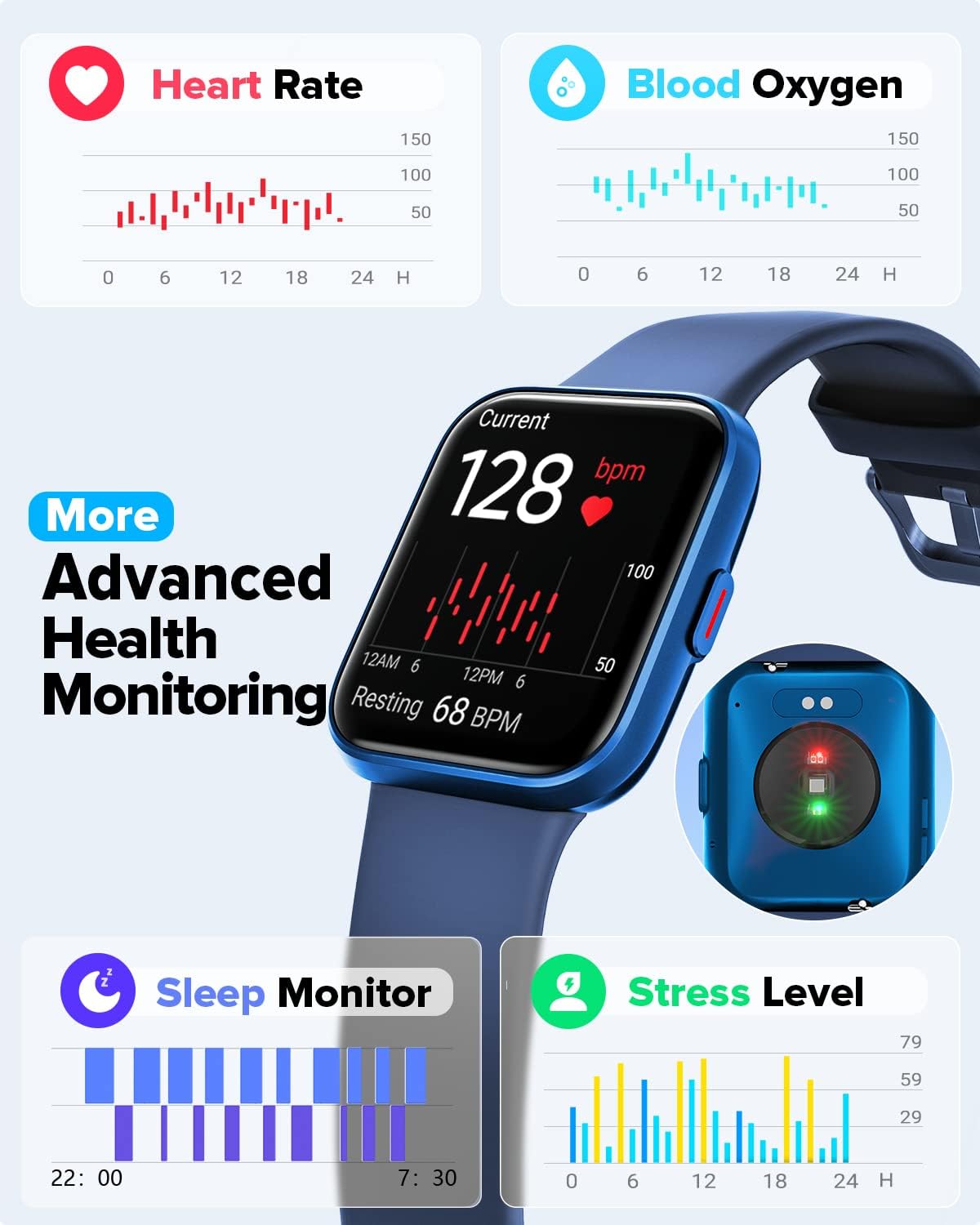 Aeac Smart Watch (Answer/Make Call) for Men Women,1.8" Fitness Watch for iPhone iOS Andriod with Heart Rate/Blood Oxygen/Sleep/Stress Monitor,100+ Sport Modes,Fitness Tracker IP68 Waterproof