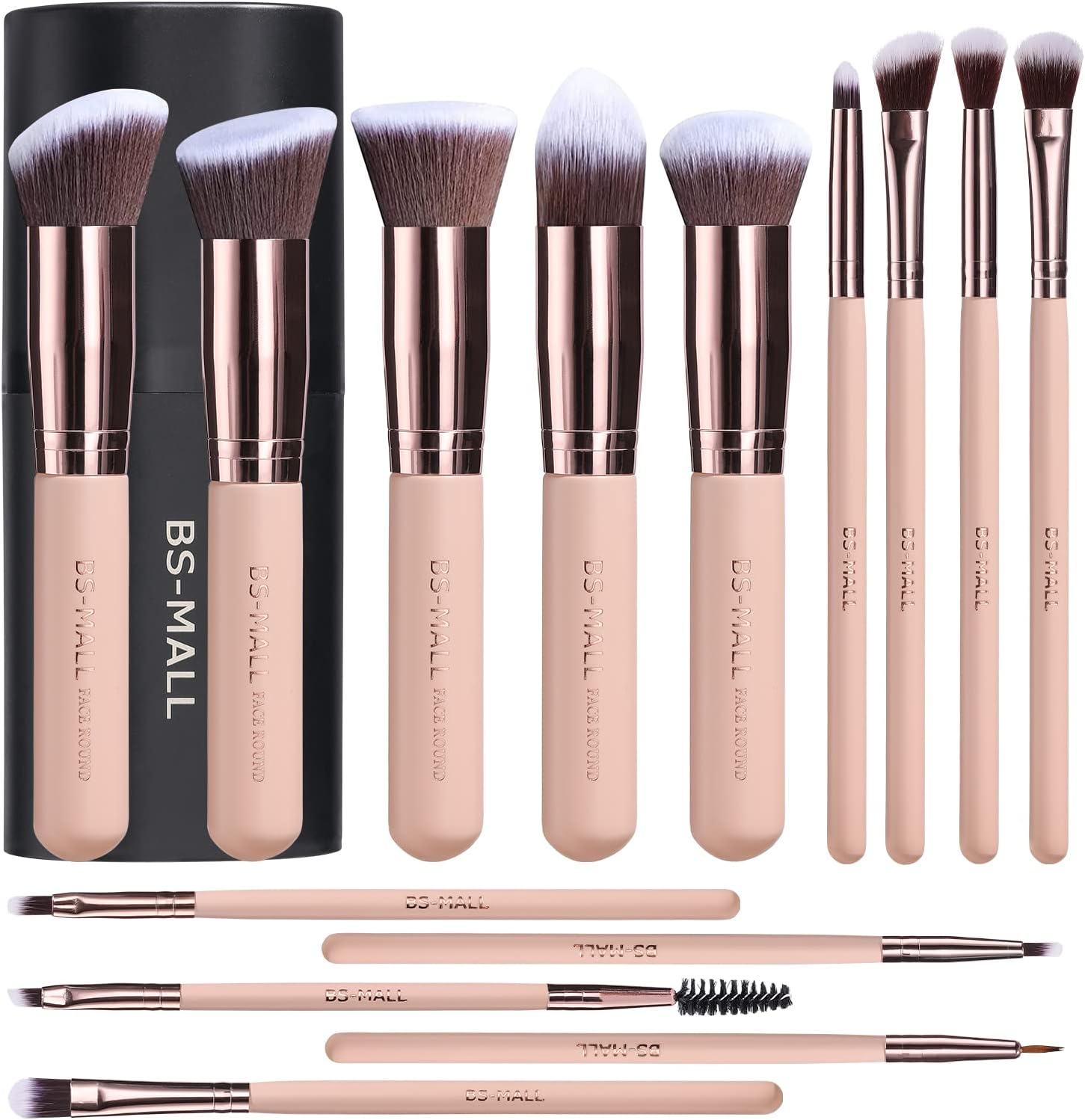 BS-MALL Makeup Brushes Premium Synthetic Foundation Powder Concealers Eye Shadows Makeup 14 Pcs Brush Set, Rose Golden, with Case