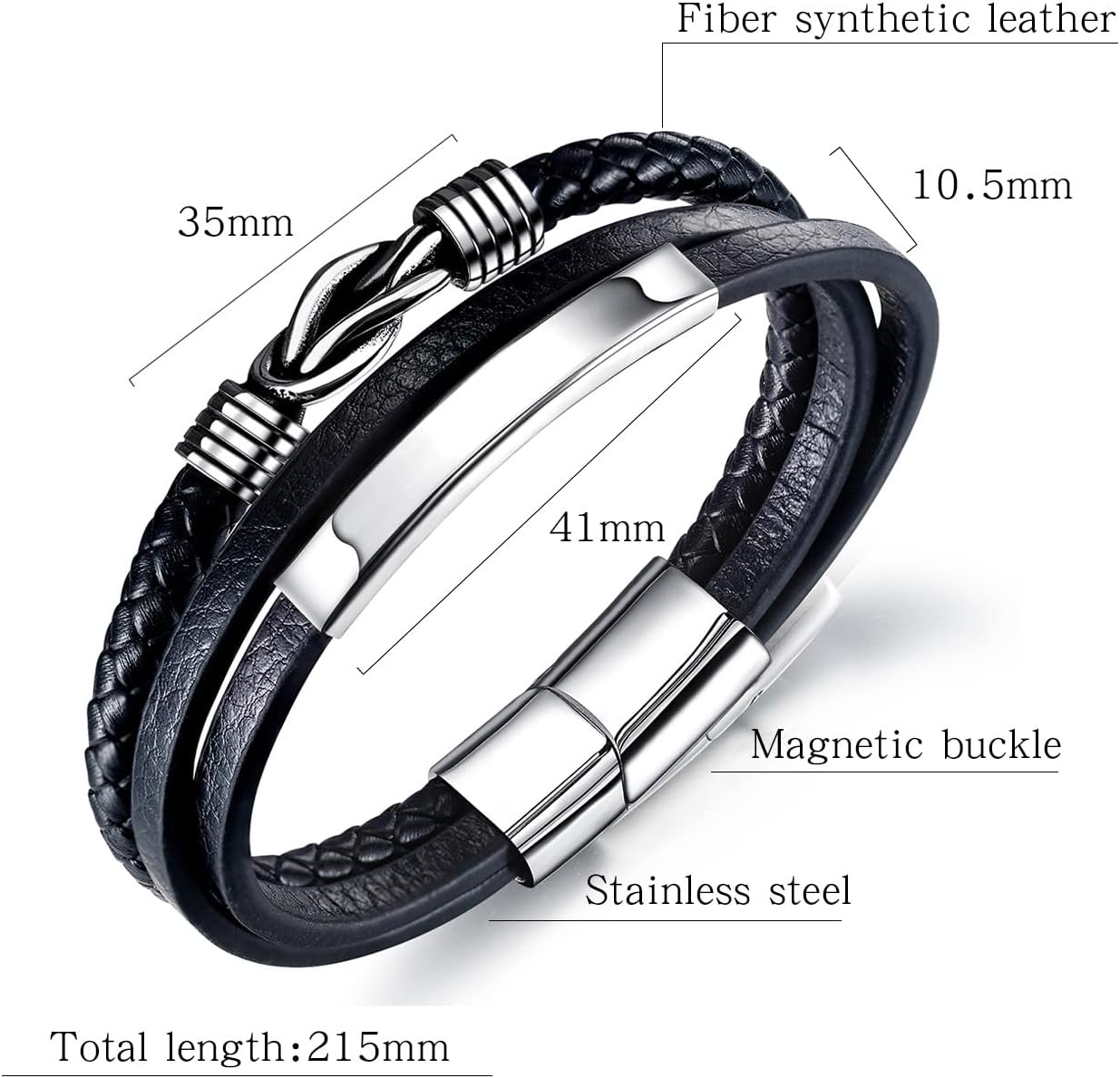 ORiTi Mens Leather Bracelet Premium Braided Leather Bracelet for Men and Women with Stainless Steel Magnetic Clasp Braided Bracelets for Men Leather Cuff Boys Bracelet