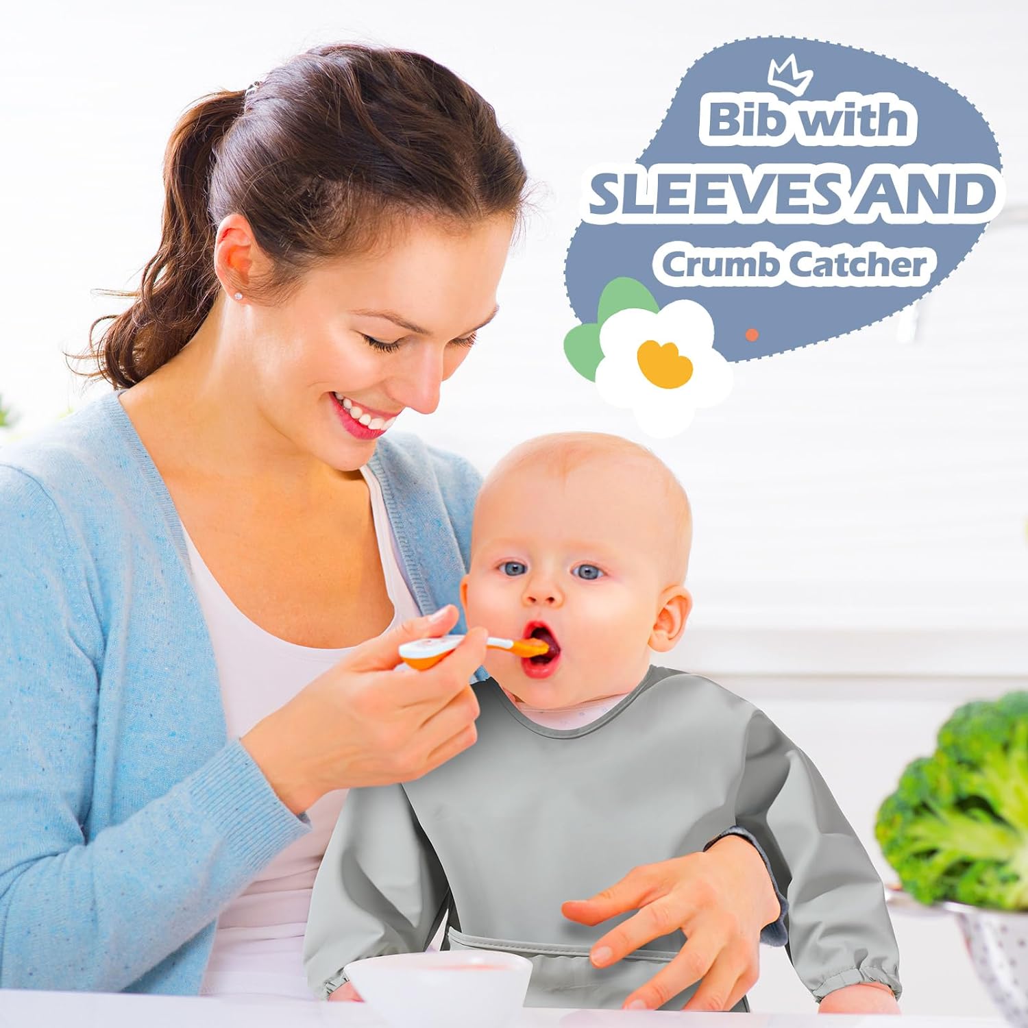 JaGely 4 Pack Long Sleeve Baby Bibs Waterproof Long Sleeved Bib Baby Eating Smock Bib Feeding Shirt Bib with Food Catcher