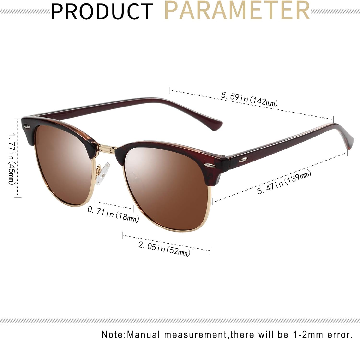 KANASTAL Polarized Sunglasses for Men Women, Semi Rimless Sun Glasses Vintage Style 100% UV Blocking